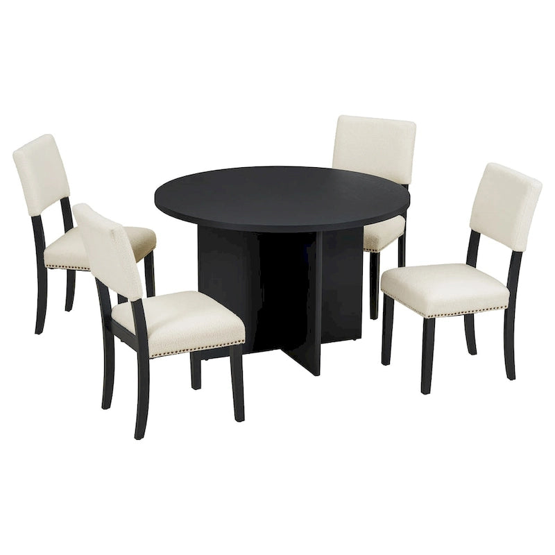 Ensemble de salle à manger rond 5 pièces moderne avec table de cuisine sur pied et 4 chaises de salle à manger rembourrées