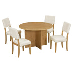 Ensemble de salle à manger rond 5 pièces moderne avec table de cuisine sur pied et 4 chaises de salle à manger rembourrées