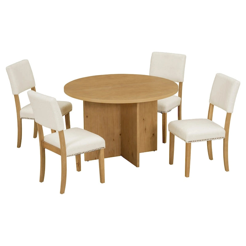 Ensemble de salle à manger rond 5 pièces moderne avec table de cuisine sur pied et 4 chaises de salle à manger rembourrées