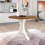 Ensemble de salle à manger rond 5 pièces en bois massif du milieu du siècle, ensemble de table de cuisine avec chaises rembourrées, table noyer + chaises beiges