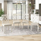 Ensemble de salle à manger rond 5 pièces en bois massif du milieu du siècle, ensemble de table de cuisine avec chaises rembourrées, table noyer + chaises beiges