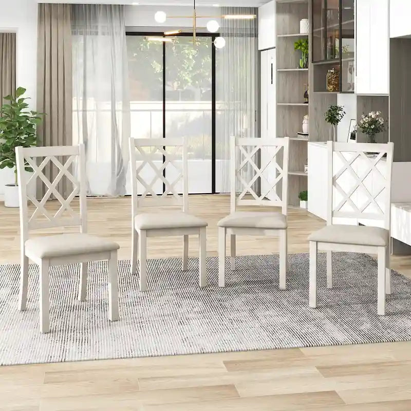 Ensemble de salle à manger rond 5 pièces en bois massif du milieu du siècle, ensemble de table de cuisine avec chaises rembourrées, table noyer + chaises beiges