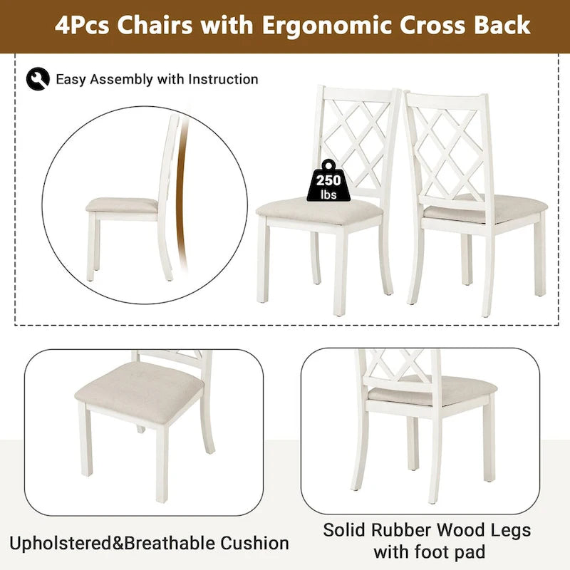 Ensemble de salle à manger rond 5 pièces en bois massif du milieu du siècle, ensemble de table de cuisine avec chaises rembourrées, table noyer + chaises beiges
