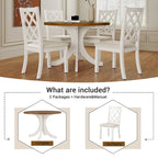 Ensemble de salle à manger rond 5 pièces en bois massif du milieu du siècle, ensemble de table de cuisine avec chaises rembourrées, table noyer + chaises beiges