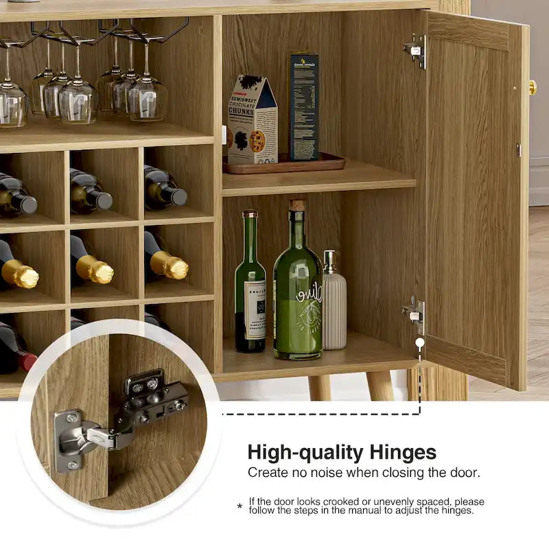 Buffet en rotin chêne naturel avec porte-bouteilles