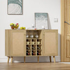 Buffet en rotin chêne naturel avec porte-bouteilles