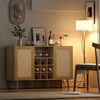 Buffet en rotin chêne naturel avec porte-bouteilles