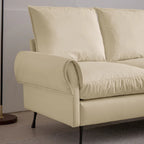 Canapé d'angle contemporain en cuir technique, méridienne réversible, beige