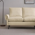 Canapé d'angle contemporain en cuir technique, méridienne réversible, beige