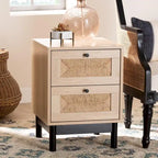 Cherelle Mid-Century Modern Light Brown and Black 2-Drawer End Table