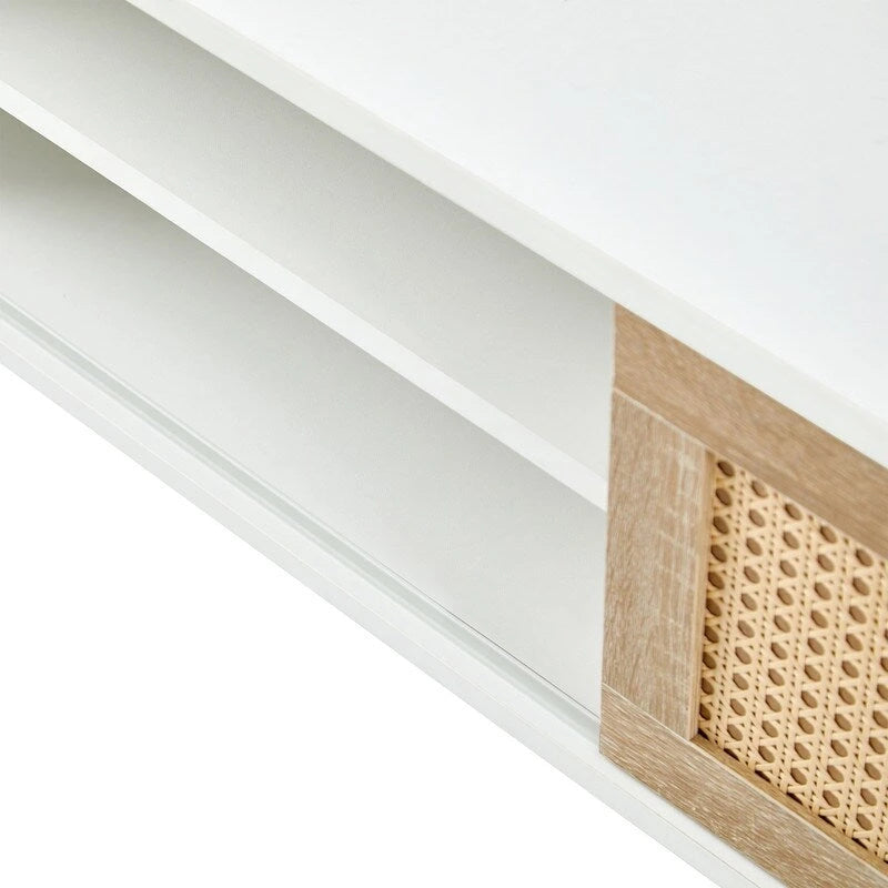 Meuble TV en rotin avec portes coulissantes