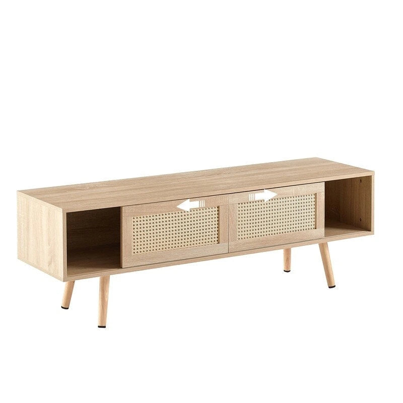 Meuble TV en rotin avec portes coulissantes