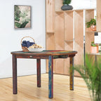 Table à manger ronde en teck recyclé de 48 po – Finition naturelle multicolore, respectueuse de l'environnement