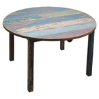 Table à manger ronde en teck recyclé de 48 po – Finition naturelle multicolore, respectueuse de l'environnement