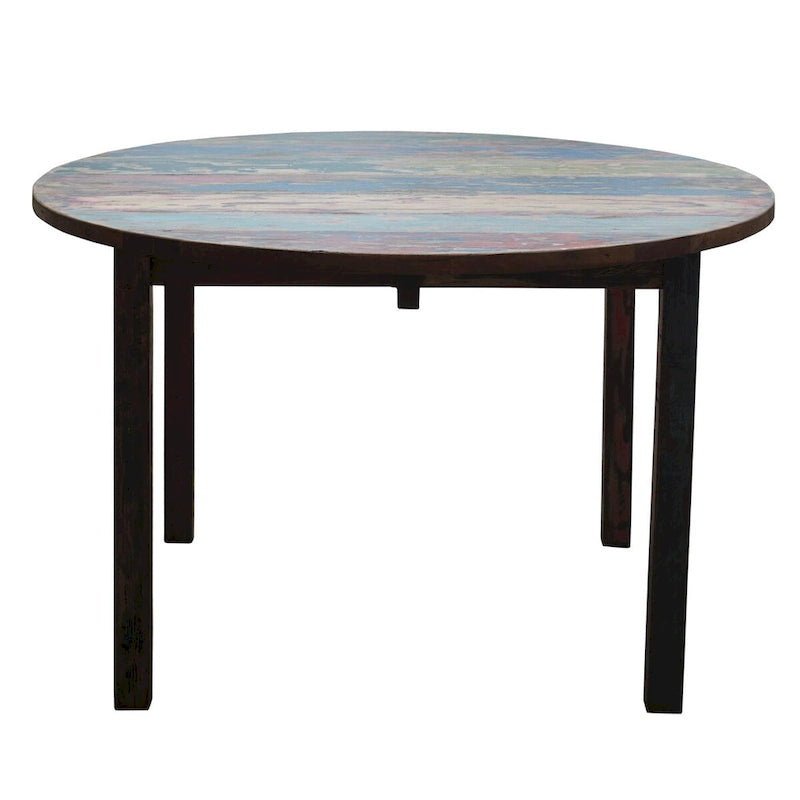 Table à manger ronde en teck recyclé de 48 po – Finition naturelle multicolore, respectueuse de l'environnement