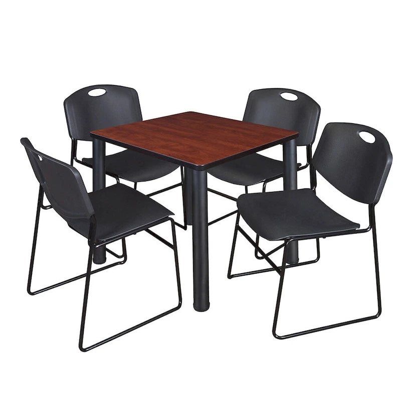 Ensemble table de salle de repos carrée 30 po avec 4 chaises empilables noires – Qualité commerciale