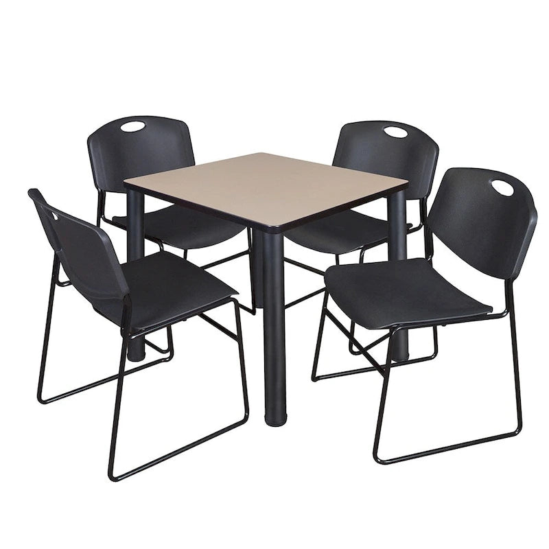 Ensemble table de salle de repos carrée 30 po avec 4 chaises empilables noires – Qualité commerciale