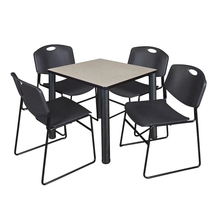Ensemble table de salle de repos carrée 30 po avec 4 chaises empilables noires – Qualité commerciale