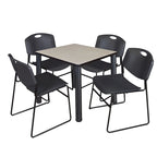 Ensemble table de salle de repos carrée 30 po avec 4 chaises empilables noires – Qualité commerciale