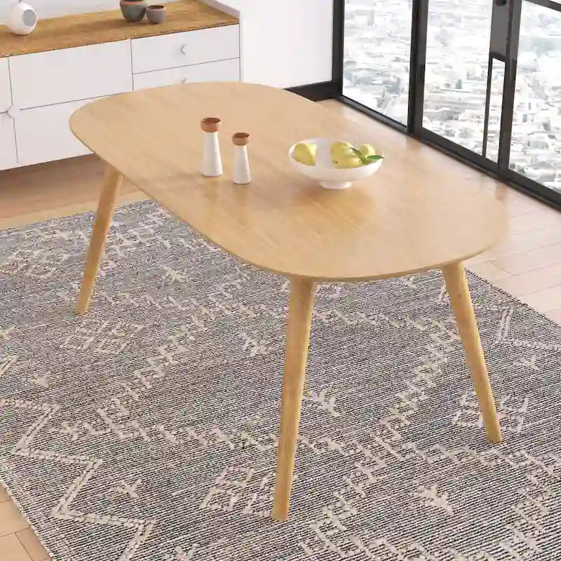 Table à manger rectangulaire en bois massif – Placage de chêne naturel ou de noyer, 6 places, style MCM