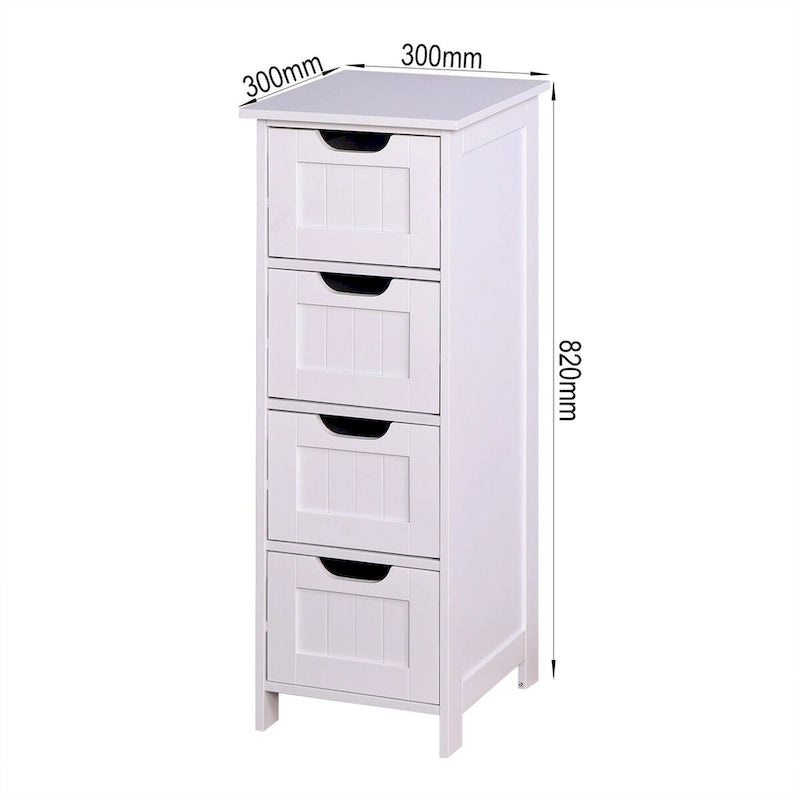 Meuble de rangement fin autoportant blanc à 4 tiroirs