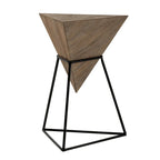 Table d'appoint géométrique triangulaire avec plateau en bois et base en métal