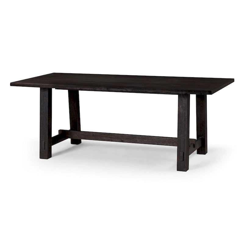 Table à manger rectangulaire en bois massif – Noir vieilli, fabriquée à la main, 199,9 cm × 100,1 cm