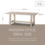 Table à manger rectangulaire en bois massif – Noir vieilli, fabriquée à la main, 199,9 cm × 100,1 cm
