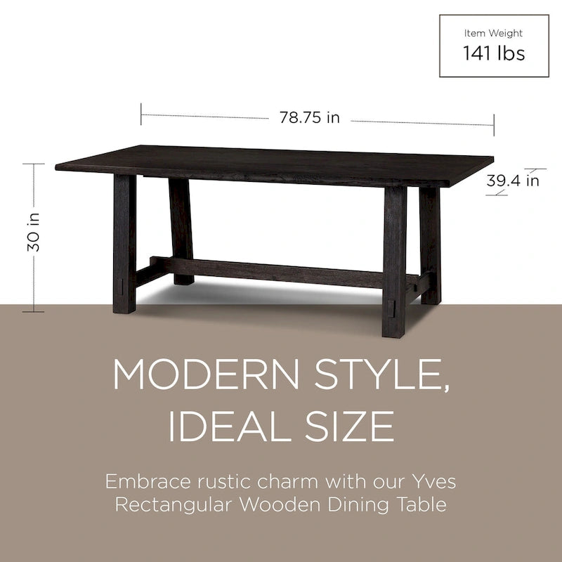 Table à manger rectangulaire en bois massif – Noir vieilli, fabriquée à la main, 199,9 cm × 100,1 cm