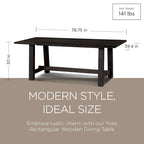 Table à manger rectangulaire en bois massif – Noir vieilli, fabriquée à la main, 199,9 cm × 100,1 cm