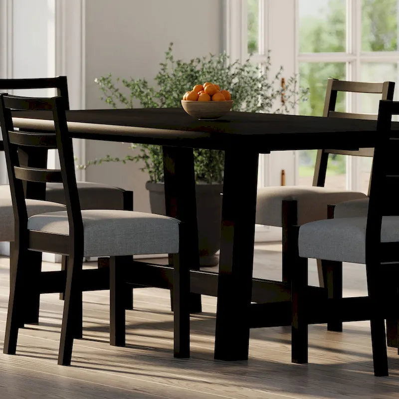 Table à manger rectangulaire en bois massif – Noir vieilli, fabriquée à la main, 199,9 cm × 100,1 cm