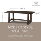 Table à manger rectangulaire en bois massif – Noir vieilli, fabriquée à la main, 199,9 cm × 100,1 cm