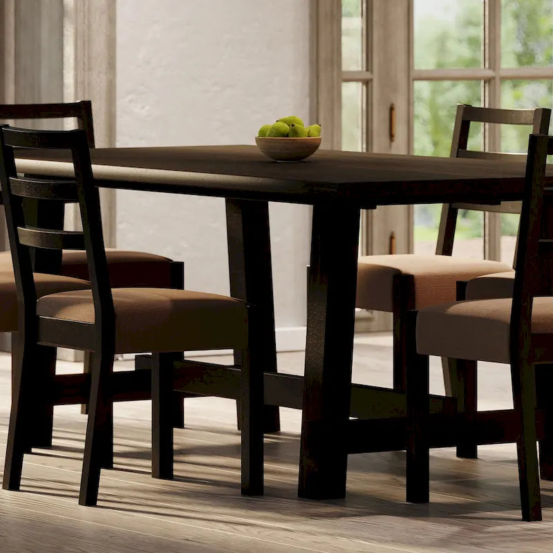 Table à manger rectangulaire en bois massif – Noir vieilli, fabriquée à la main, 199,9 cm × 100,1 cm