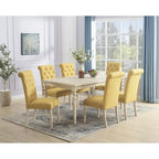 Ensemble de salle à manger 7 pièces, table à manger à pieds tournés avec 6 chaises capitonnées